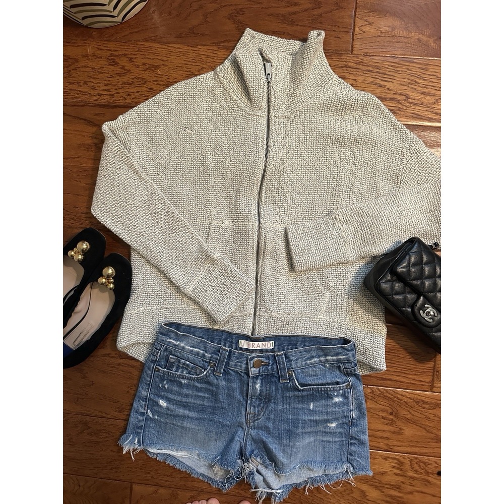 Sweaty Betty London Womens S Full Zip Funnel Neck Textured Knit Jacket Oatmeal
